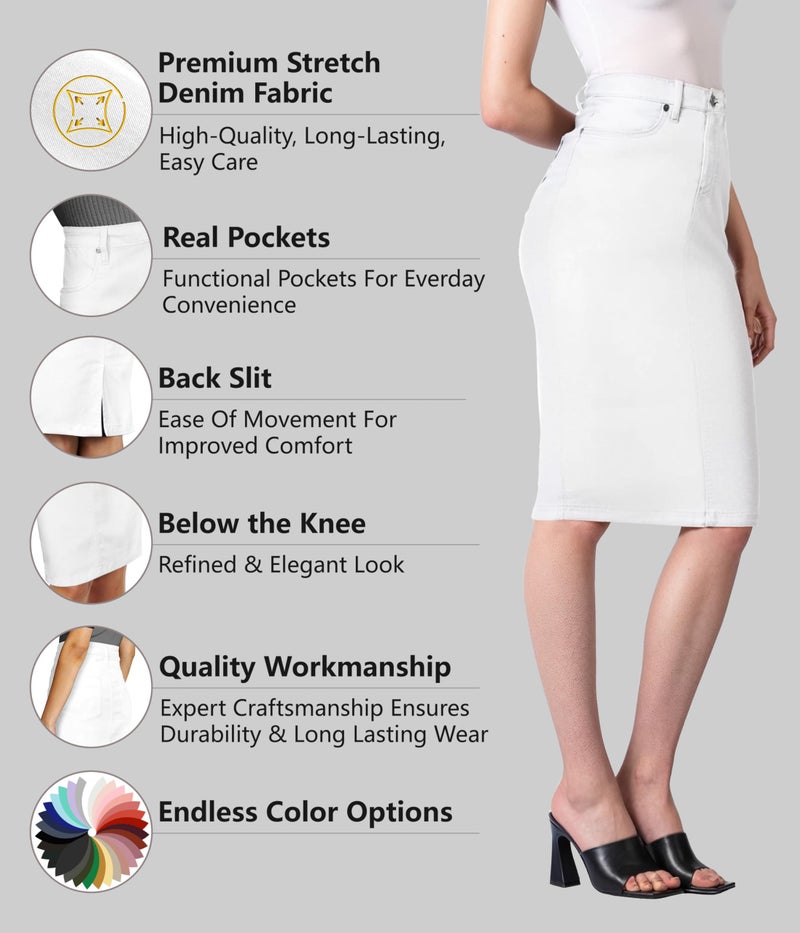 Lexi Womens Stretch Pencil Skirts with Functional Pockets, A Line & Destructed Mini Denim Skirts SKS19411 NB White 8 - Image 2